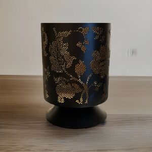 Black Metal Pierced Floral Candle Holder Lantern Gold Interior Boho Home Decor